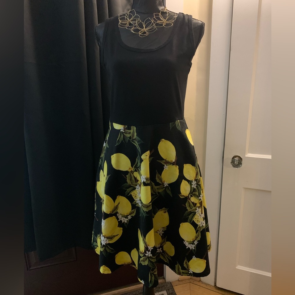 Black and Yellow Lemon Print Dress